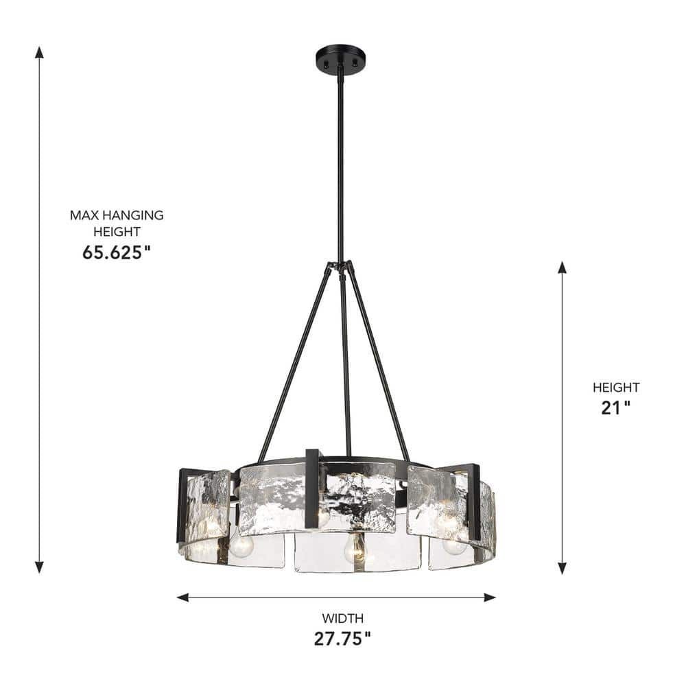 Aenon Matte Black 6-Light Chandelier with Hammered Glass