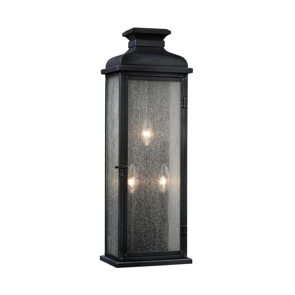 Pediment 8 in. W 3-Light Dark Weathered Zinc Outdoor 23.875 in. Wall Lantern Sconce with Clear Seeded Glass price history on PriceWatchPro