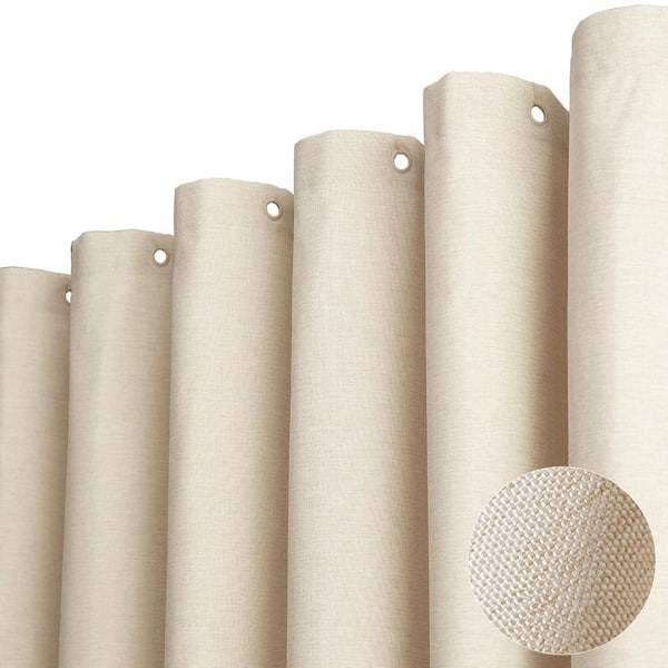 Unbranded Linen Textured Heavy Duty Polyester Fabric Shower Curtain Set with Hooks Waterproof Beige/Cream 72 x 72