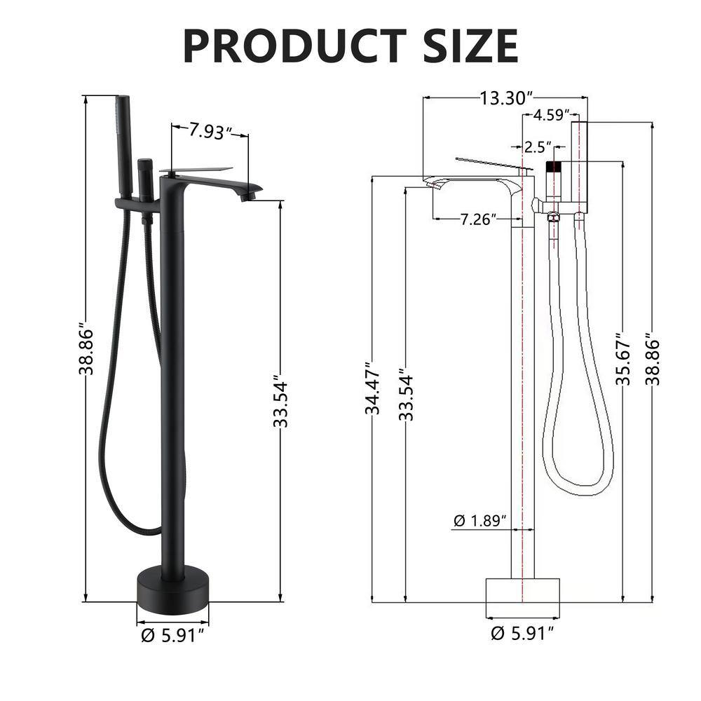 Matte Black Freestanding Tub Filler Faucet with Handheld Shower