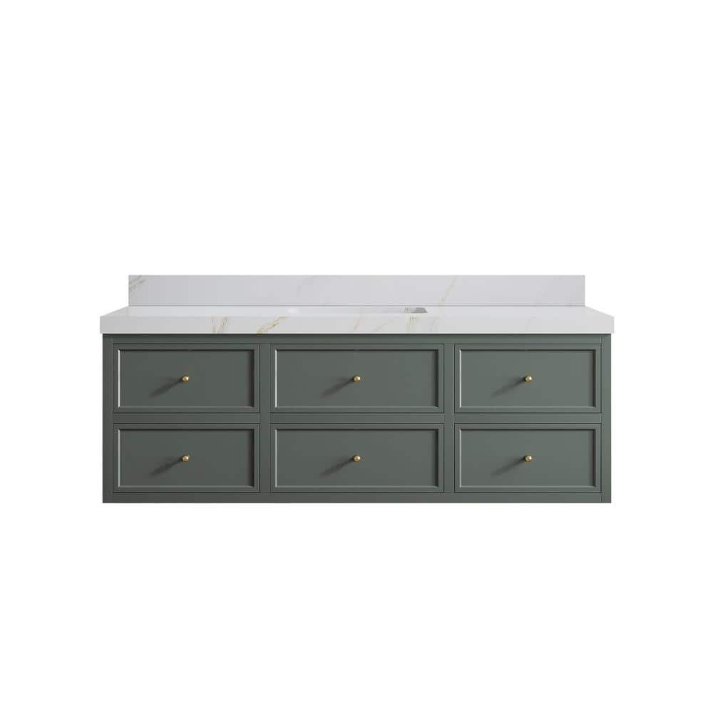 Roswell Floating 60 in. Single Sink Freestanding Pewter Green Bath Vanity with Calacatta Sienna Qt. Top Unassembled price history on PriceWatchPro