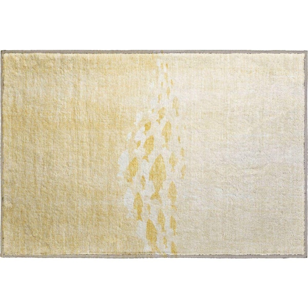 Mayfield Premium Machine Washable Indoor/Outdoor Geometric AMF627 Gold 1 ft. 8 in. x 2 ft. 6 in. Area Rug
