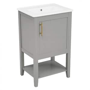 20 in. Freestanding Bath Vanity Cabinet in Gray with White Ceramic Sink Top, Soft Closing Door, Storage Rack