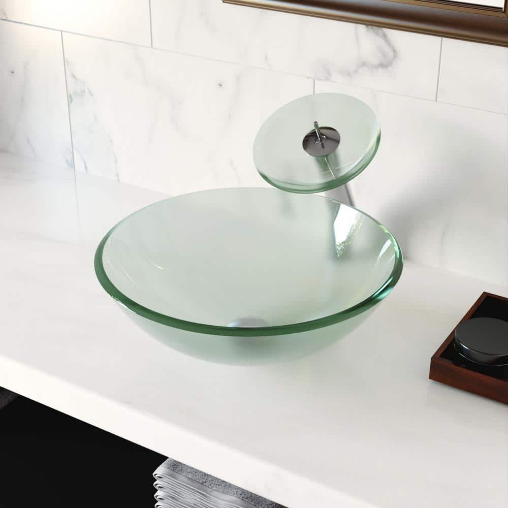 Frosted Glass Circular Above-Counter Vessel Sink