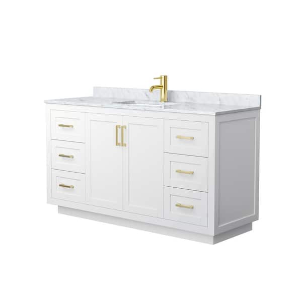 Wyndham Collection Miranda 60 in. W Single Bath Vanity in White with Marble Vanity Top in White Carrara with White Basin