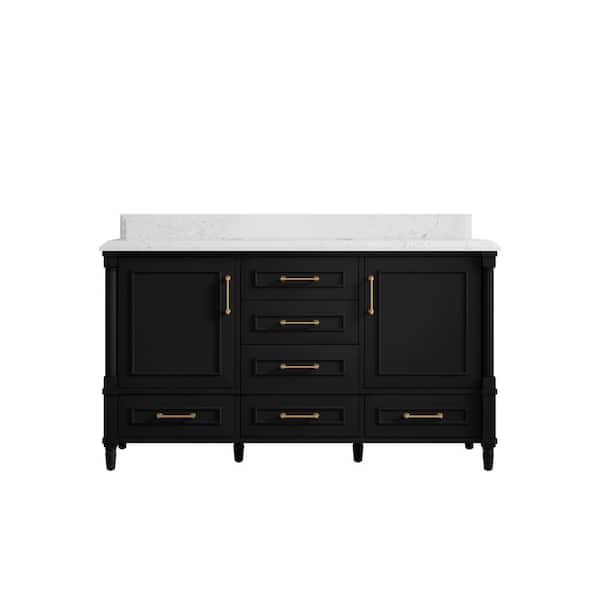 Willow Collections Hudson 60 in. W x 22 in. D x 36 in. H Single Sink Bath Vanity in Black with Cove Edge Empira Quartz Top