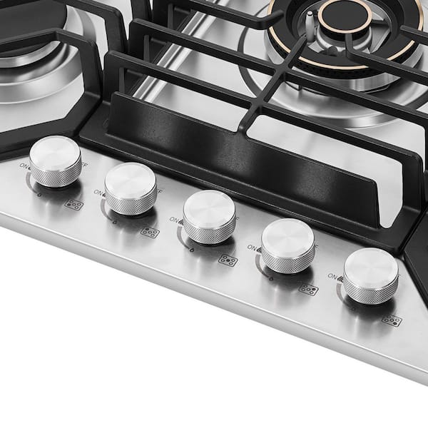30 in. 5-Burner Recessed Gas Cooktop in Stainless Steel with High Heat Searing and Simmer Burner