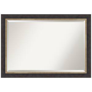 Hammered Charcoal Tan 40.75 in. x 28.75 in. Beveled Casual Rectangle Wood Framed Bathroom Wall Mirror in Black