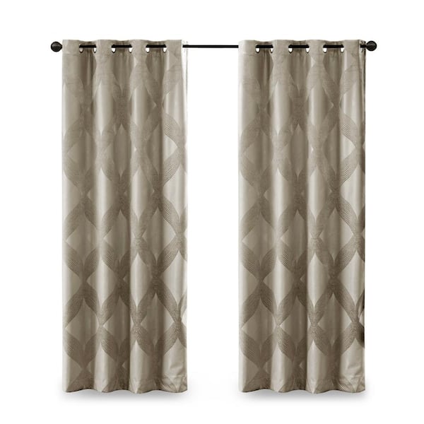 Abel Taupe Ogee Knitted Jacquard 50 in. W x 84 in. L Blackout Grommet Top Curtain