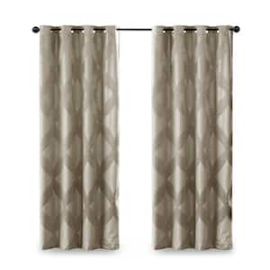 Abel Taupe Ogee Knitted Jacquard 50 in. W x 95 in. L Blackout Grommet Top Curtain