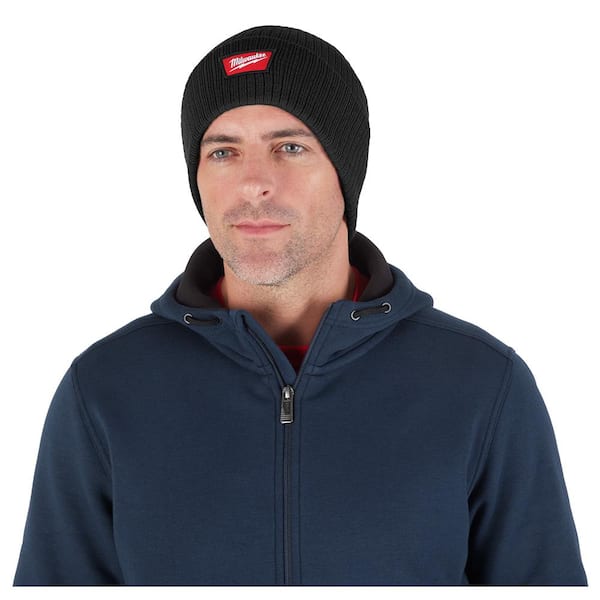Men's Black Rib-Knit Cuffed Beanie Cap (2-Pack)