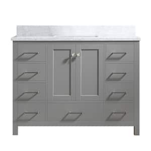 48 in. W x 22 in. D x 39.8 in. H Bath Vanity in Gray with Marble Vanity Top in Carrara White with White Basin
