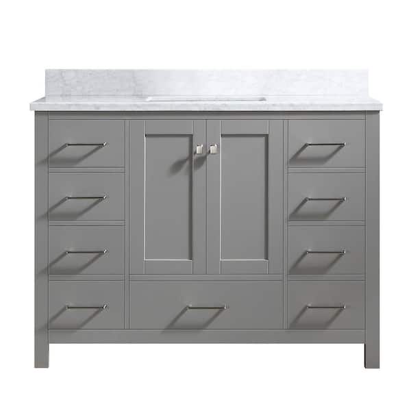 PROOX 48 in. W x 22 in. D x 39.8 in. H Bath Vanity in Gray with Marble Vanity Top in Carrara White with White Basin