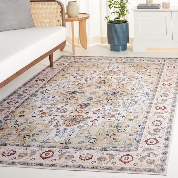 Arizona Light Green/Beige 3 ft. x 5 ft. Border Ornate Machine Washable Area Rug