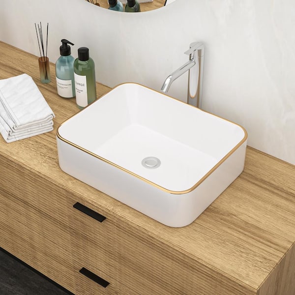Staykiwi 5.5 in . Ceramic Rectangular Vessel Bathroom Sink in White