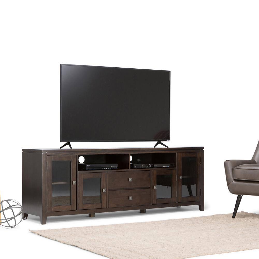 Contemporary Mahogany Brown Solid Wood 72" TV Stand for 80" TVs