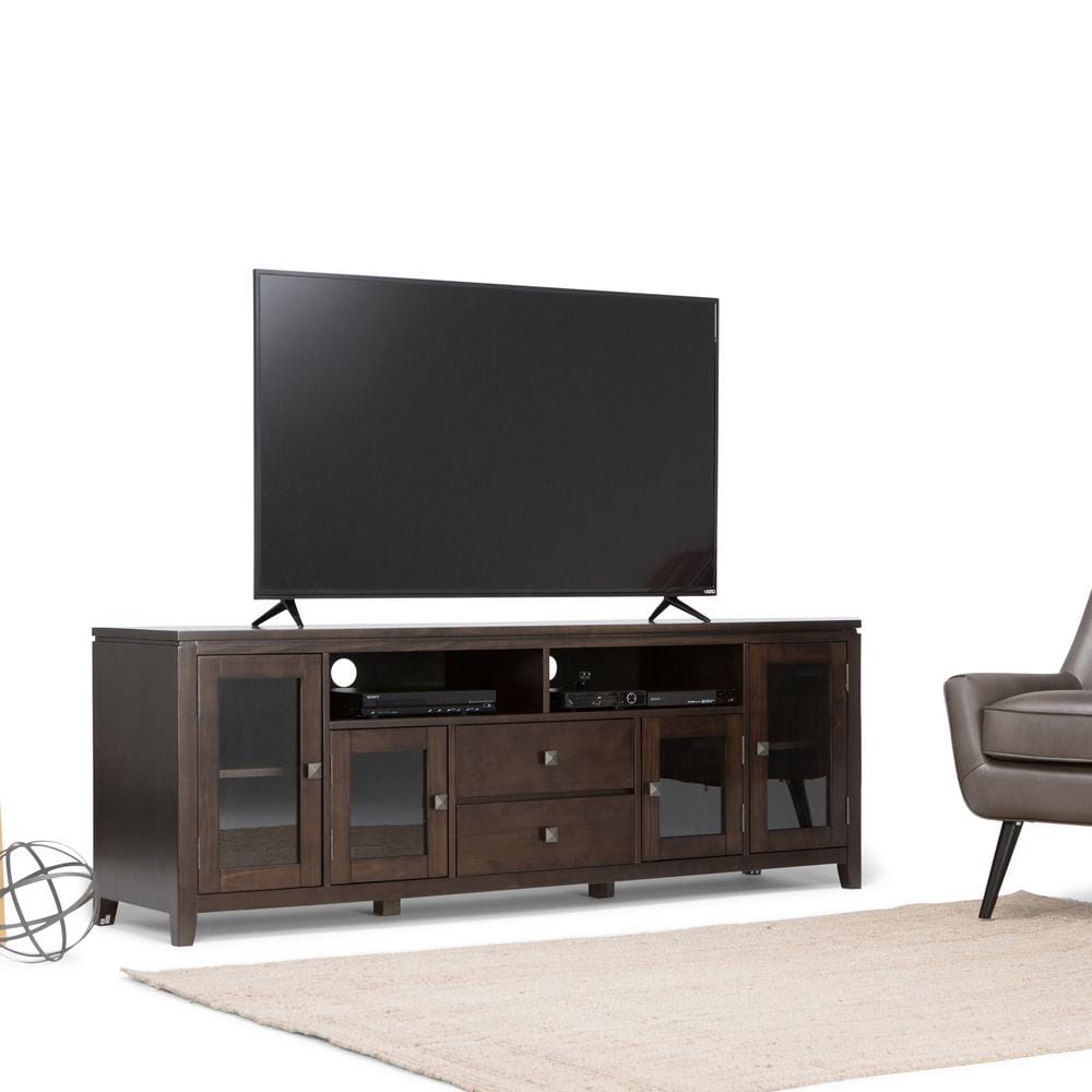 Contemporary Mahogany Brown Solid Wood 72" TV Stand for 80" TVs