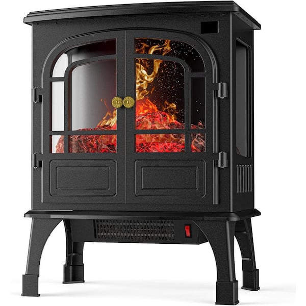 14 in. Freestanding Electric Fireplace Stove Heater with Adjustable 3D Flame Effect for Home Office in Black