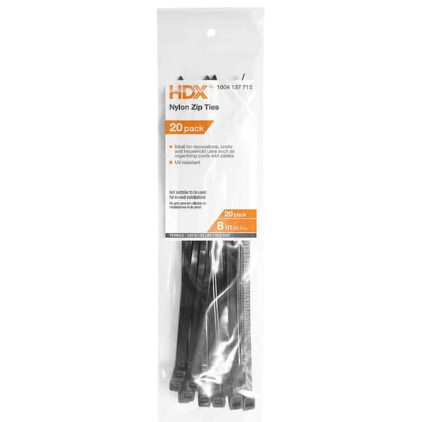 8 in. UV Resist Zip Ties, Black (20-Pack)