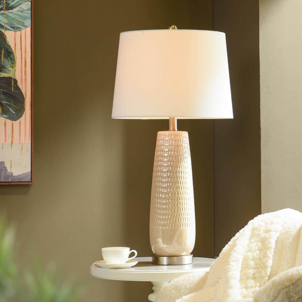 Cream Ceramic Table Lamp with Off-White Shade