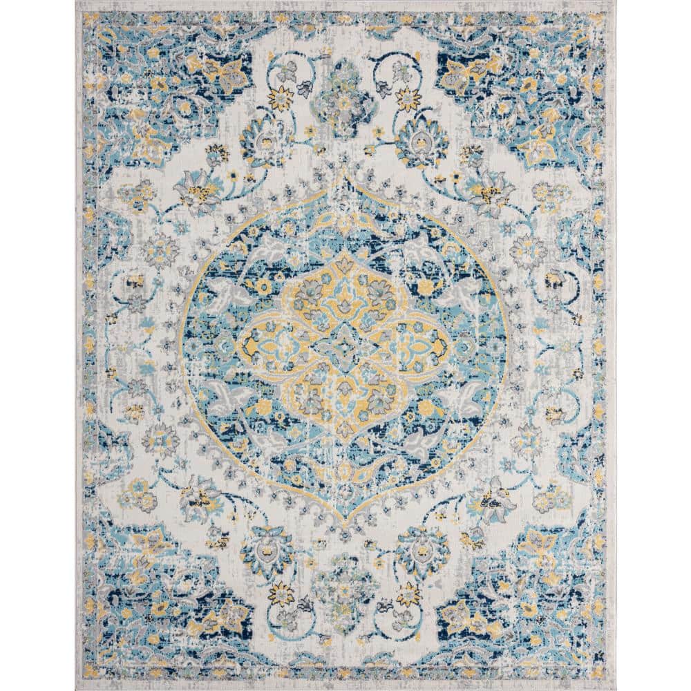 Tayse Rugs Dynamic Medallion Aqua 5 ft. x 8 ft. Indoor Area Rug DYN1419 ...