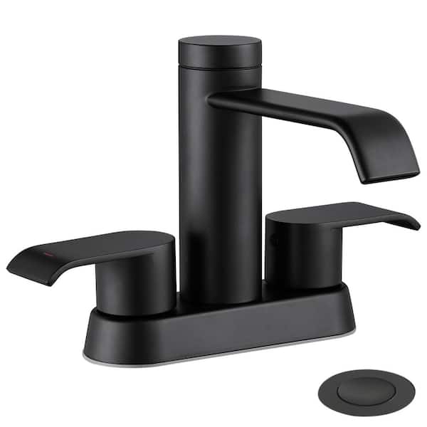 GAGALIFE 4 in. Centerset Double Handles Waterfall Spout Bathroom Faucet Sink Faucet with Pop-Up Drain in Matte Black