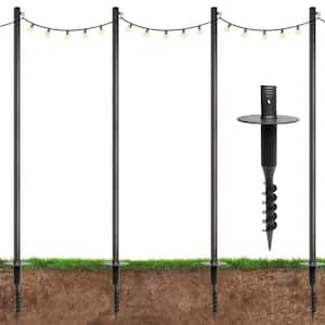 Four 10 ft. Premium String Light Poles For Grass/Dirt, Black