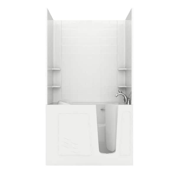 Unbranded Rampart 4.5 ft. Walk-in Non-Whirlpool Bathtub with Easy Up Adhesive 6 in. Tile Wall Surround in White