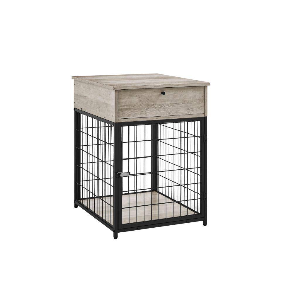 Gray Wood Dog Crate End Table with Storage Console