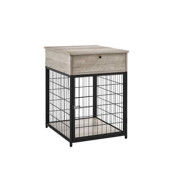 Amucolo Gray Wood Dog Crate End Table with Storage Console