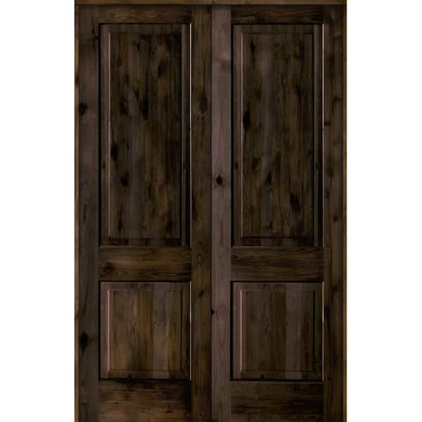 Krosswood Doors 56 in. x 96 in. Rustic Knotty Alder 2-Panel Universal/Reversible Black Stain Wood Prehung Interior Double Door