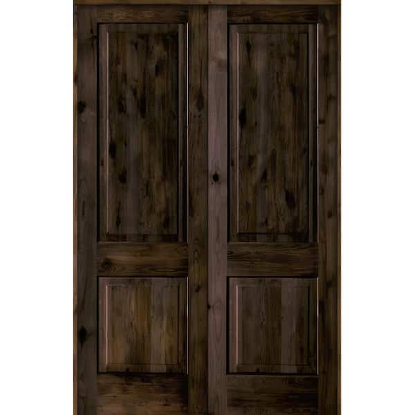 Krosswood Doors 64 in. x 96 in. Rustic Knotty Alder 2-Panel Universal/Reversible Black Stain Wood Double Prehung Interior Door