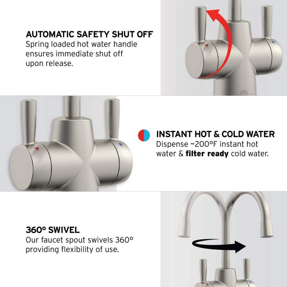 Satin Nickel Double Handle Hot and Cold Water Dispenser