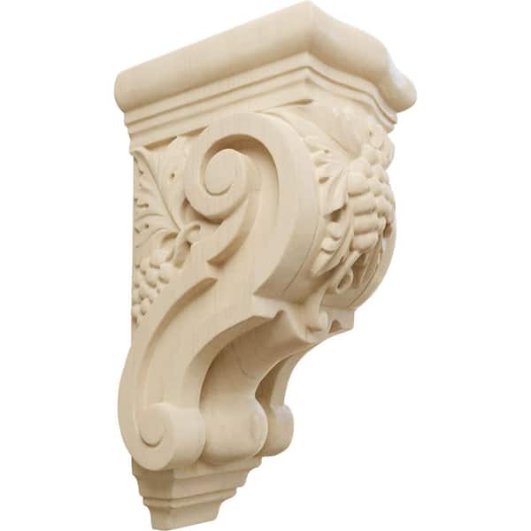 Ekena Millwork 4-3/8 in. x 3-1/2 in. x 7-7/8 in. Unfinished Wood Lindenwood Small Grape Bunches Corbel