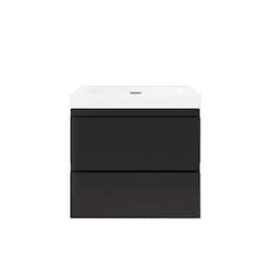 24 in. W x 20 in. D x 21 in. H Single Sink Wall-Mounted Bathroom Vanity Set in Black with White Resin Top