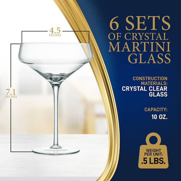 Nutrichef 10 oz. Crystal Martini Wine Glass Set (Set of 6)
