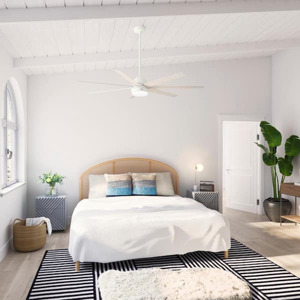 Hunter - Hunter 70 in. Phenomenon Wi-Fi ENERGY STAR Matte White Smart Ceiling Fan with LED Light Kit and Wall Control