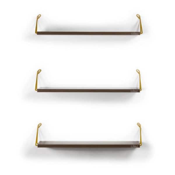 24 in. W x 7 in. D Walnut and Yellow Floating Wall Decor Wall Mounted,3 Tier Decorative Wall Shelf for Books