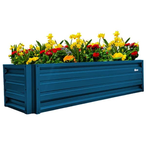 ALL METAL WORKS 24 inch by 72 inch Rectangle Gallery Blue Metal Planter Box