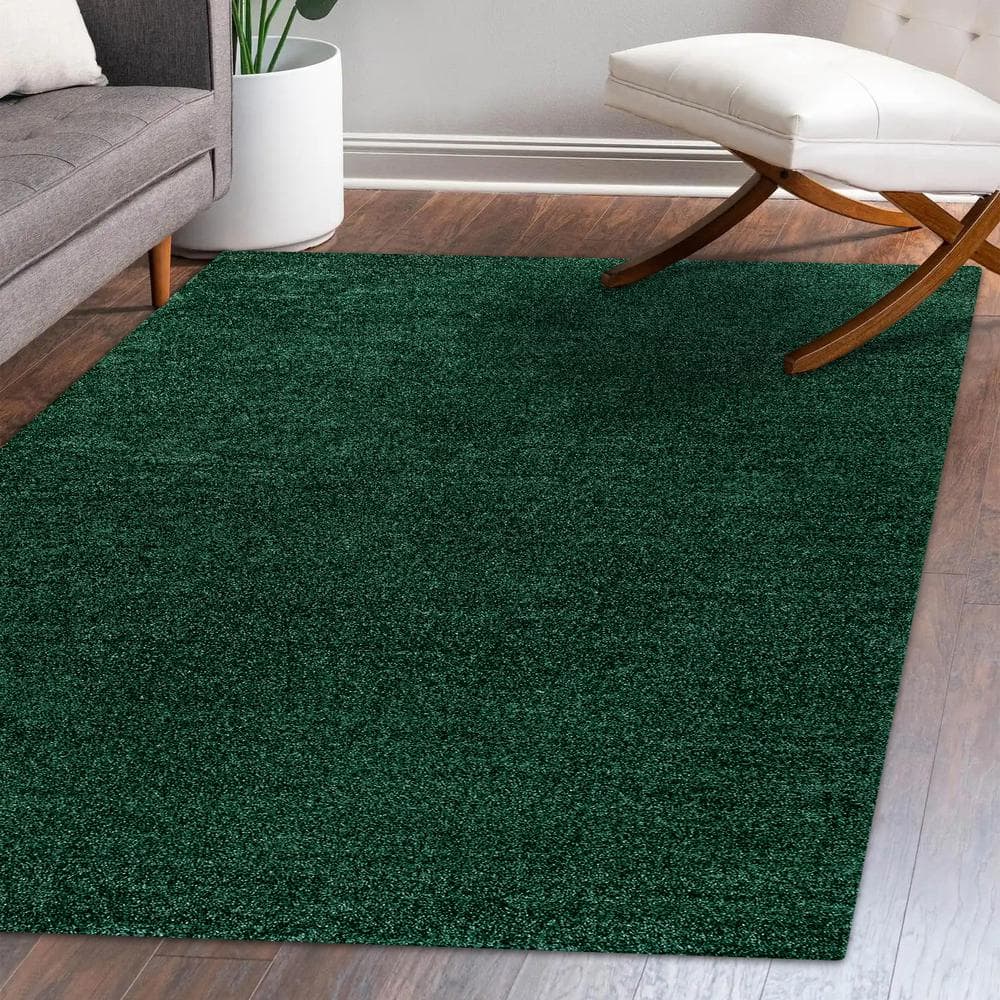 Emerald Green Solid Synthetic 10' x 14' Reversible Area Rug