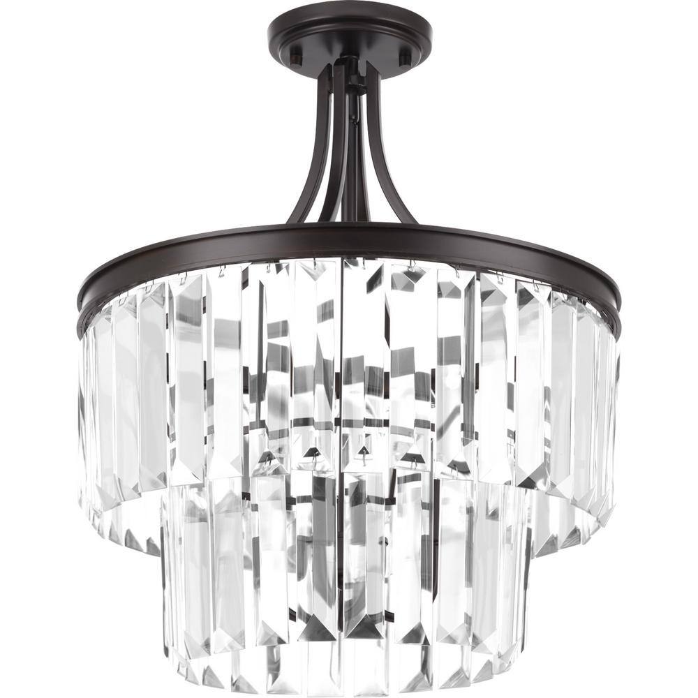 Antique Bronze Crystal Semi-Flush Convertible Ceiling Light