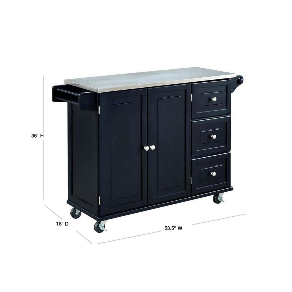 Stainless Steel Top Rectangular Kitchen Cart with Spice Rack and Storage, Black