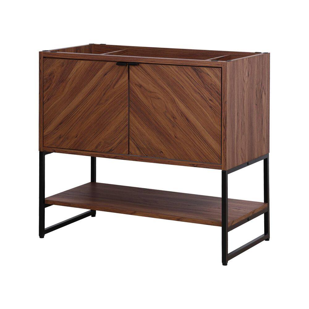 Juhl 35 in. W x 18 in. D x 33 in. H Chevron-Front Modern Minimalist 2-Shelf Bath Vanity Cabinet without Top in Walnut price history on PriceWatchPro