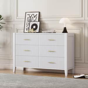 White 6-Drawer 48 in. Wide Dresser with Metal Handles, Storage Cabinet with Vertical Stripe Finish Drawer