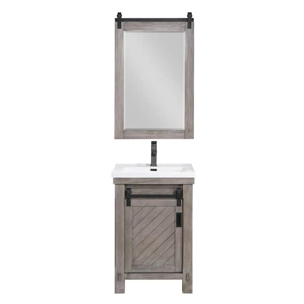 ROSWELL Cortes 24 in. W x 20 in. D x 35 in. H Single Sink Bath Vanity in Classical Grey with White Ceramic Top and Mirror