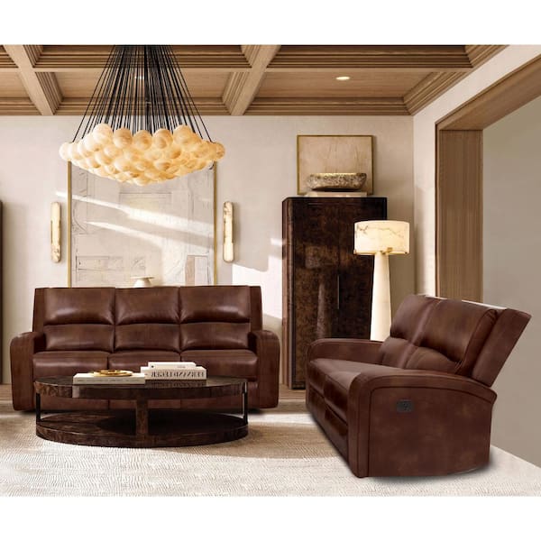 Furniture of America Donforto 2-Piece Medium Brown Top Grain Leather Power Sofa Set