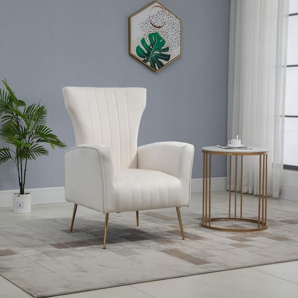 Carolina Chair and Table Cela Ivory Velvet Upholstered Wingback