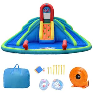 Inflatable Bounce House Dual Slide Climbing Wall Splash Pool with Blower