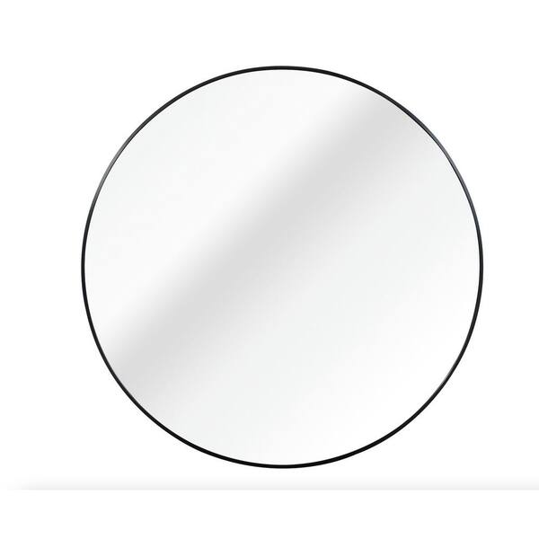 Tileon 42 in. W x 42 in. H Large Round Aluminium Framed Wall Bathroom Vanity Mirror in Black