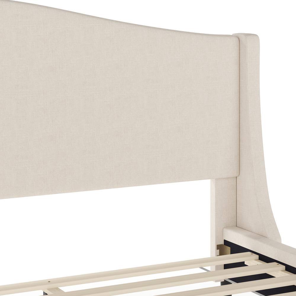 King Beige Linen Upholstered Platform Bed with Wood Frame